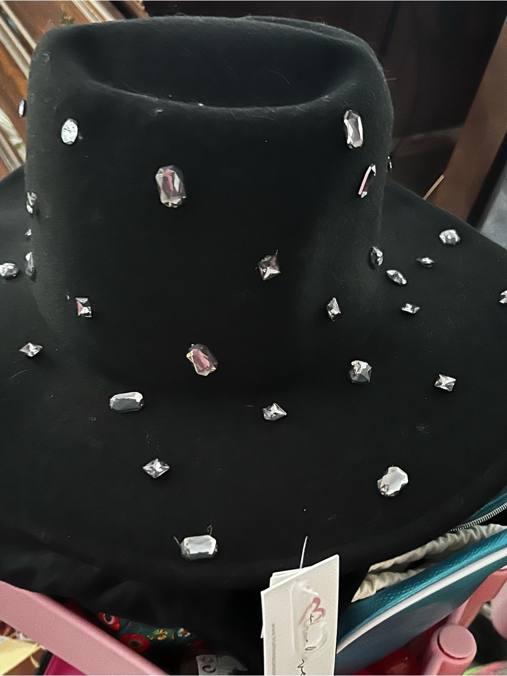 Black Embellished Women's Hat with Crystal Accents Brand New with tags - Picture 2 of 3